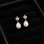 Leaf Pearl Jewelry Set Earrings and Necklace for Women Copper Plated Jewelry