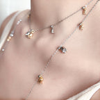Layered Flower Pendant Necklace for Women, Electroplated Copper, Long Chain Necklace