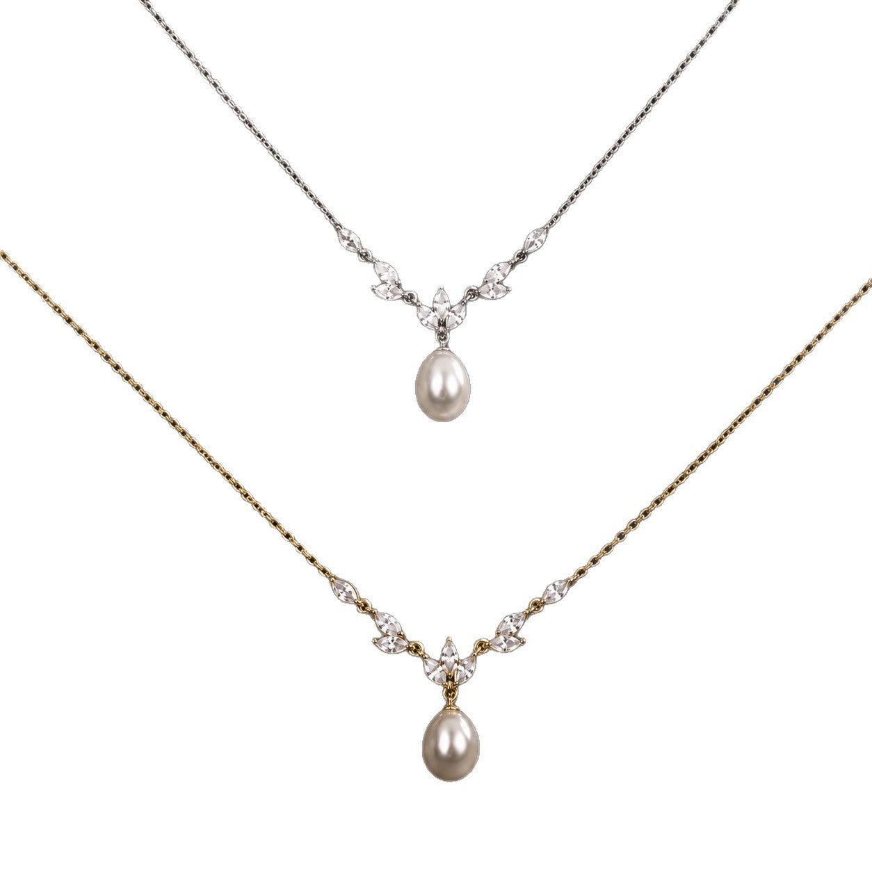 Leaf Pearl Jewelry Set Earrings and Necklace for Women Copper Plated Jewelry