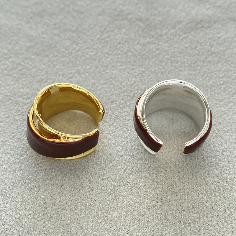 Geometric Open Ring for Women, Electroplated Copper, Wide Band Ring