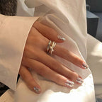 Geometric Open Ring for Women, Electroplated Copper, Adjustable Double Band Ring