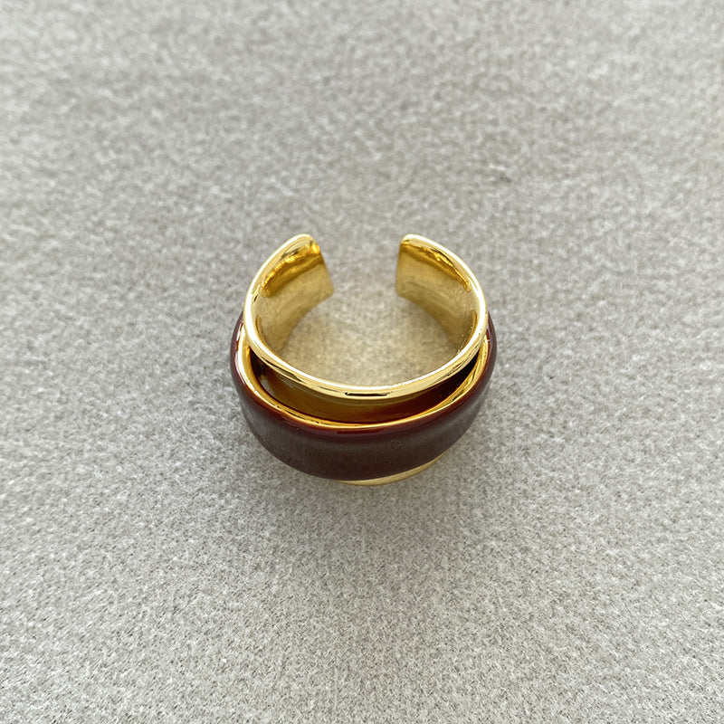 Geometric Open Ring for Women, Electroplated Copper, Wide Band Ring