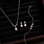 Leaf Pearl Jewelry Set Earrings and Necklace for Women Copper Plated Jewelry