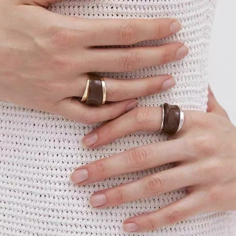 Geometric Wide Band Ring for Women, Electroplated Copper