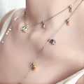 Layered Flower Pendant Necklace for Women, Electroplated Copper, Long Chain Necklace
