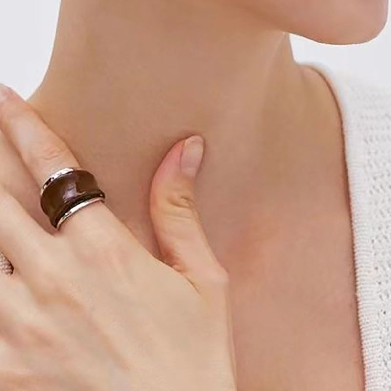 Geometric Open Ring for Women, Electroplated Copper, Wide Band Ring
