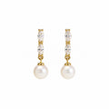 French Vintage Faux Pearl Drop Earrings for Women, Electroplated Copper