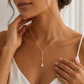 Faux Pearl Pendant Necklace for Women, Electroplated Copper, Geometric Design