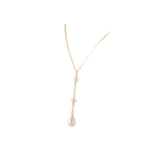 Faux Pearl Pendant Necklace for Women, Electroplated Copper, Geometric Design